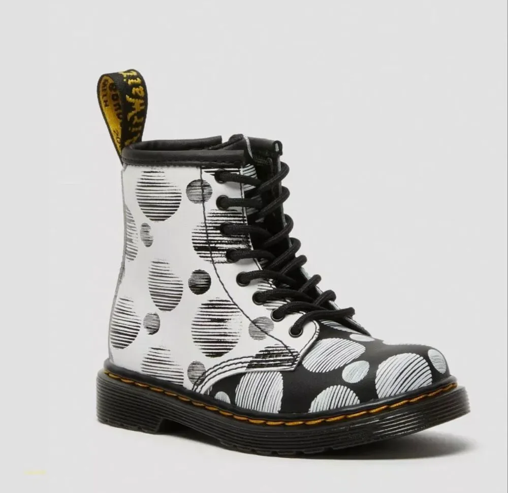Doc Martens 1460 Black & White Polka Dot Leather Boots Kid's Size 1